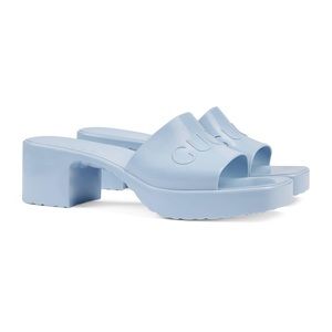 Gucci heel baby blue rubber slides